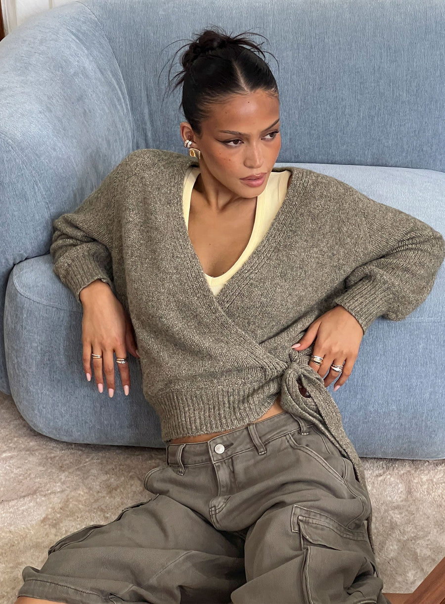 Daelan Wrap Knit Cardigan Brown · photo 1