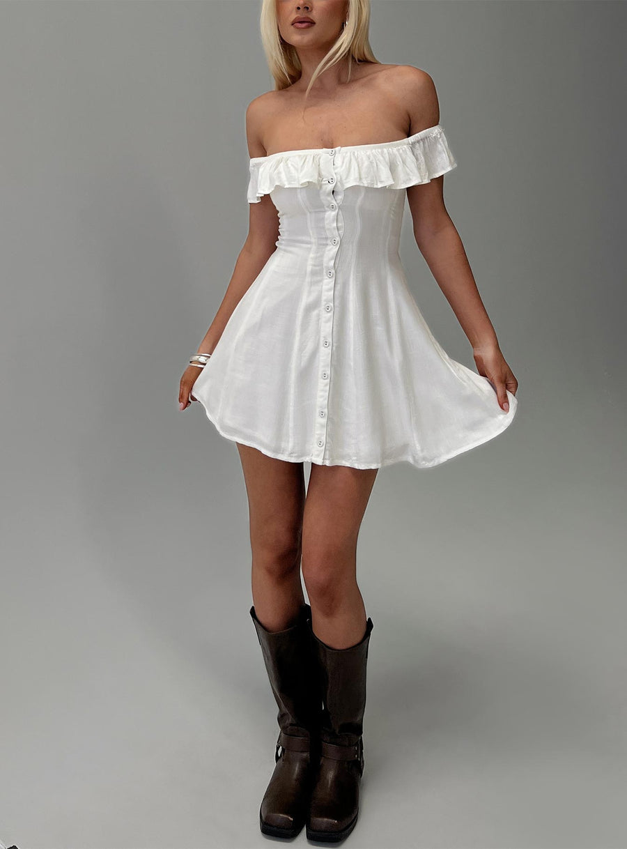 Corail Off Shoulder Frill Mini Dress White · photo 1