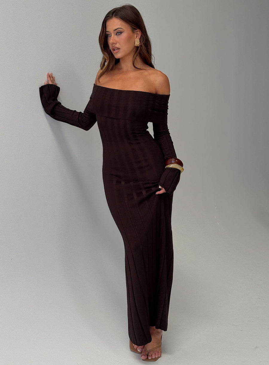 Ellouisa Long Sleeve Rib Maxi Dress Chocolate · photo 1