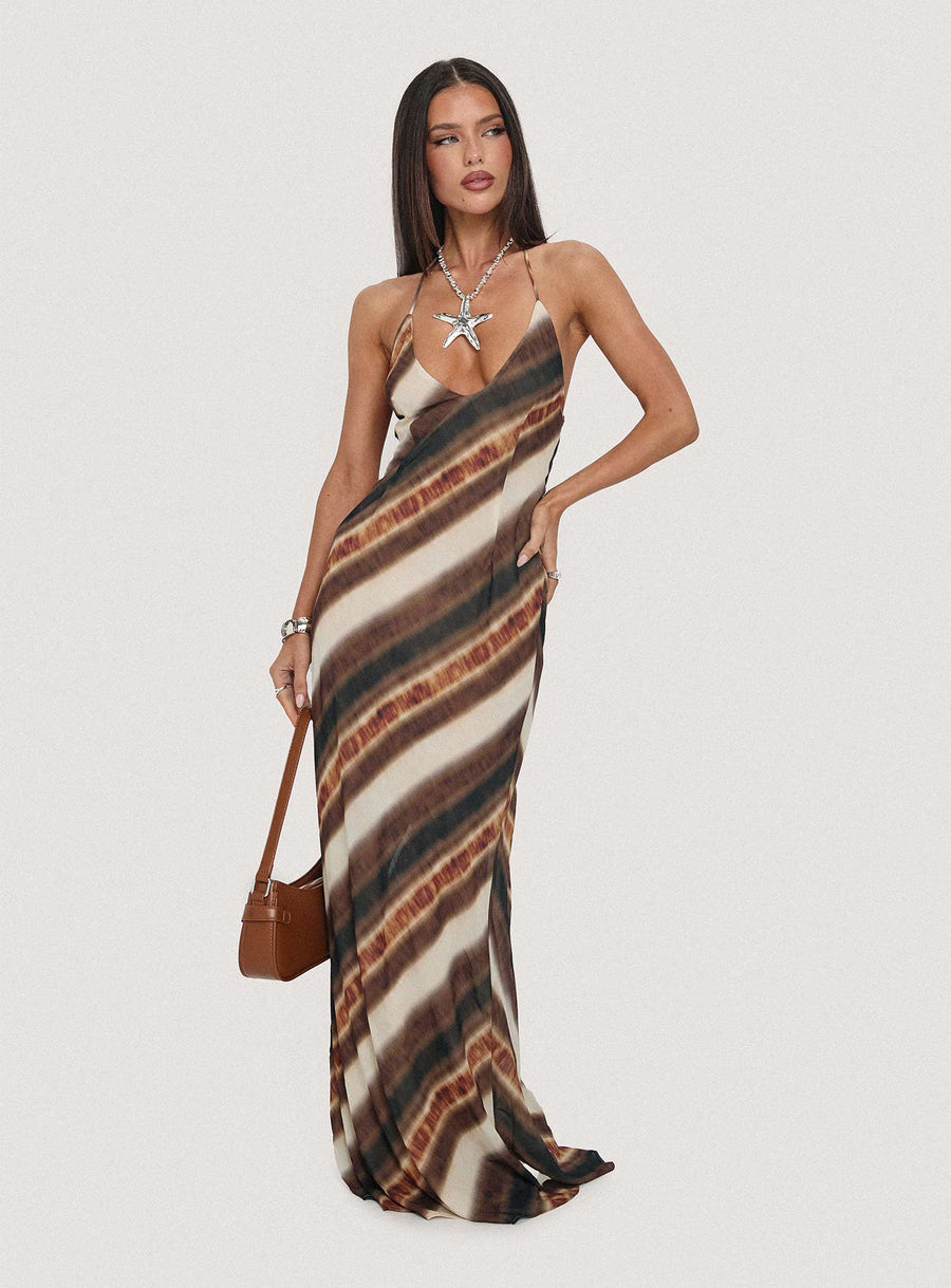 Esmira Halter Maxi Dress Brown Stripe · photo 2