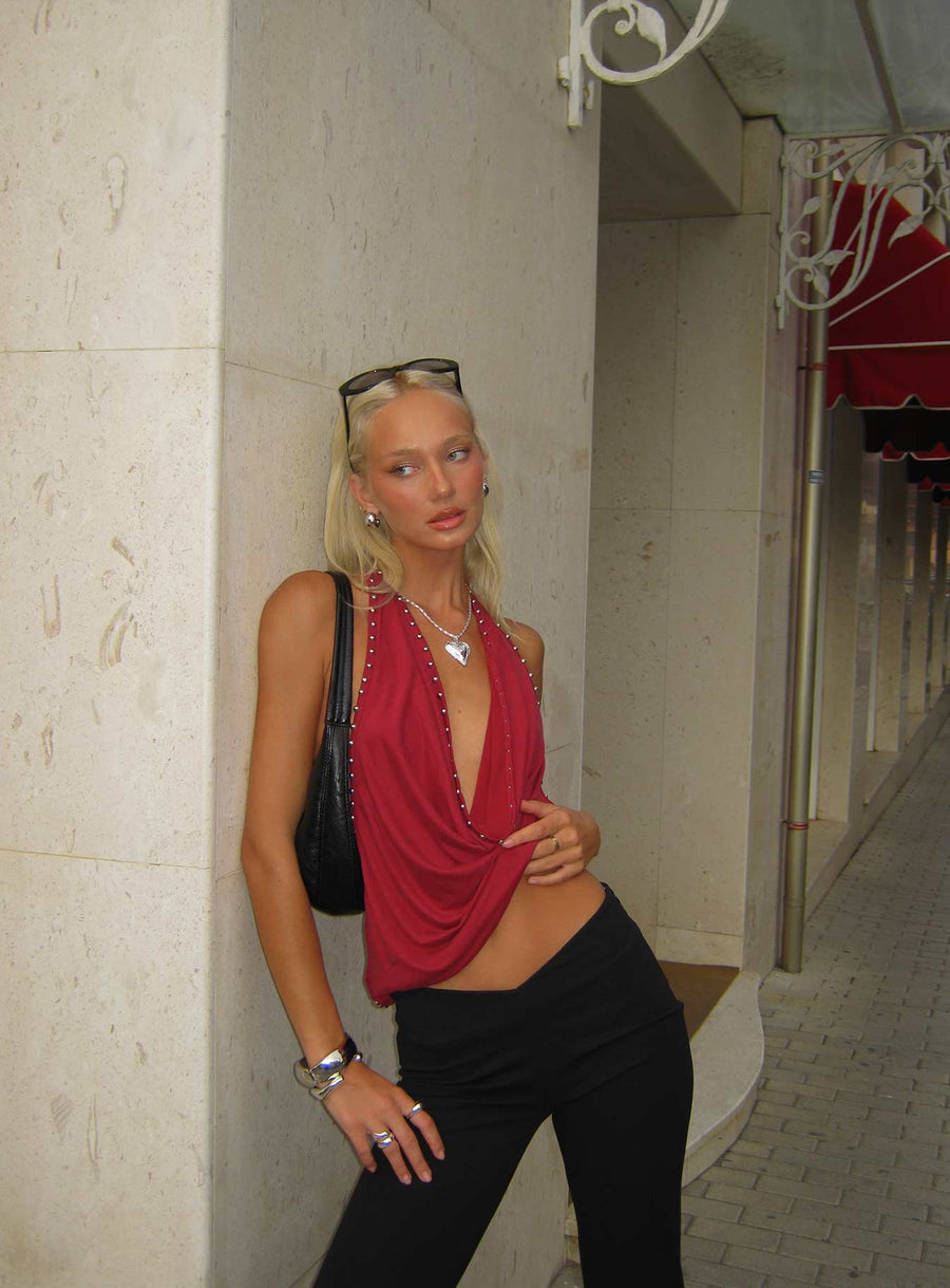 Khoda Studded Halter Top Burgundy · photo 1