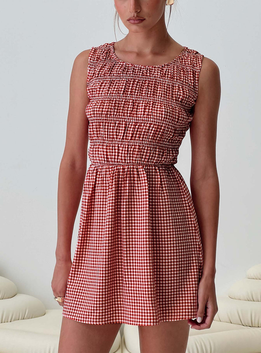 Winxie Shirred Mini Dress Red Gingham · photo 1