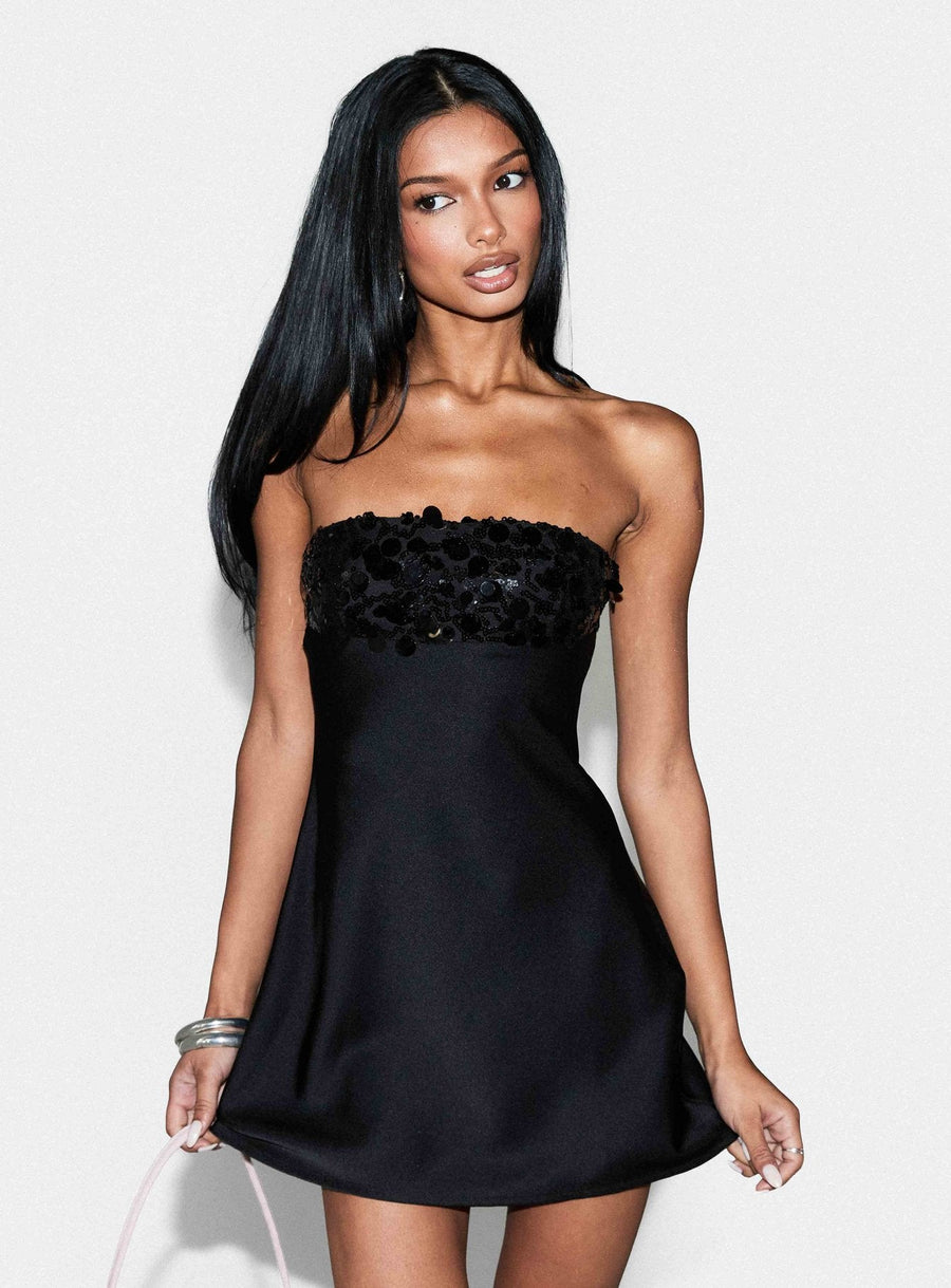 Kaylanie Strapless Sequin Mini Dress Black · photo 9