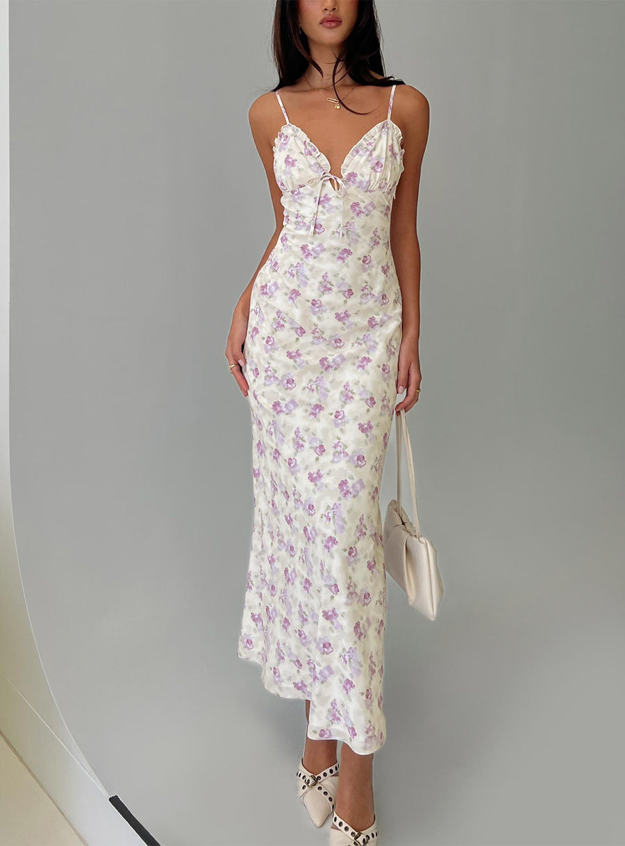Jessamine Frill Maxi Dress White / Lilac · photo 1