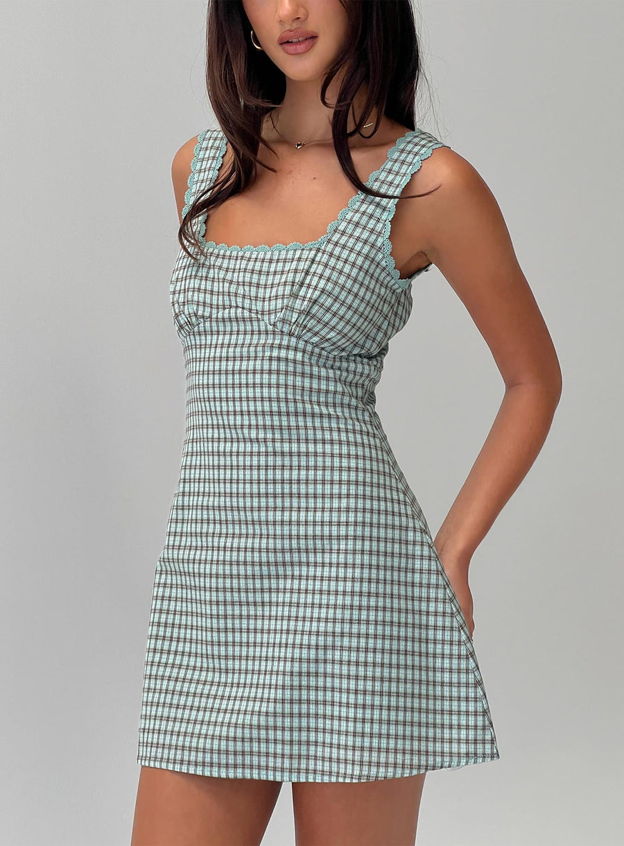 Dasha Mini Dress Blue / Brown Check · photo 1