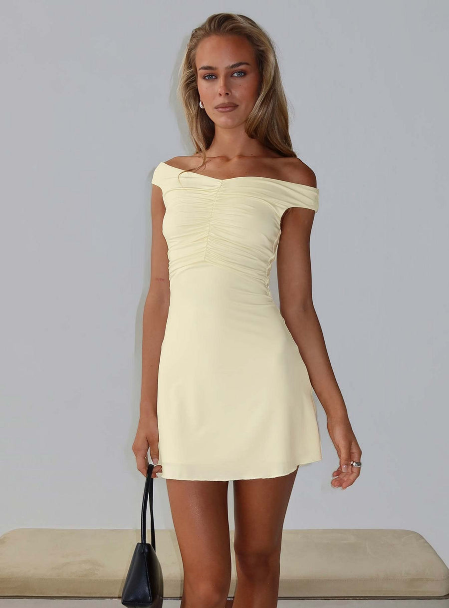 Keera Off Shoulder Ruched Mini Dress Butter · photo 1