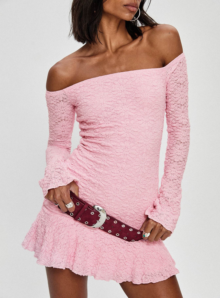 Vancesca Off Shoulder Long Sleeve Mini Dress Pink · photo 1
