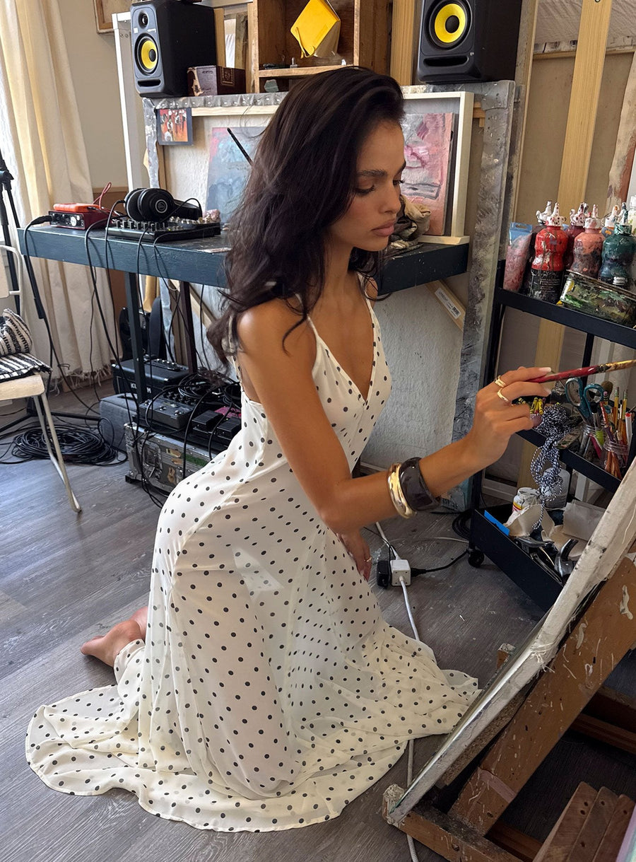 Loulah Sheer Chiffon Maxi Dress Cream Polka Dot · photo 1