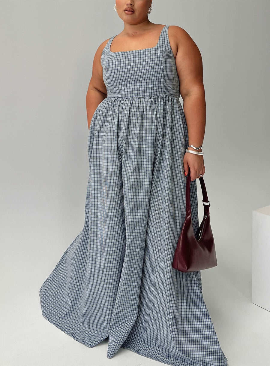 Cartmel Check Maxi Dress Navy Curve · photo 1