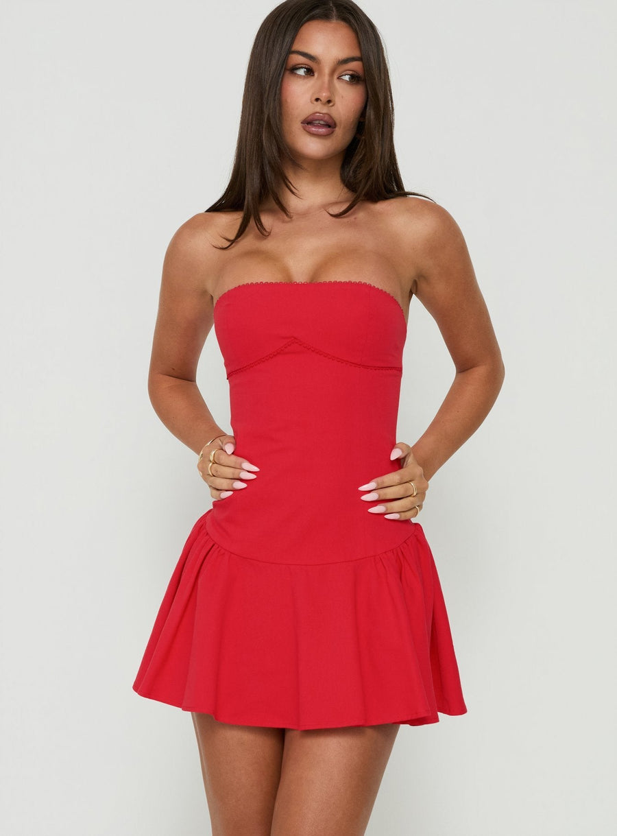 Austina Strapless Drop Waist Mini Dress Red · photo 1