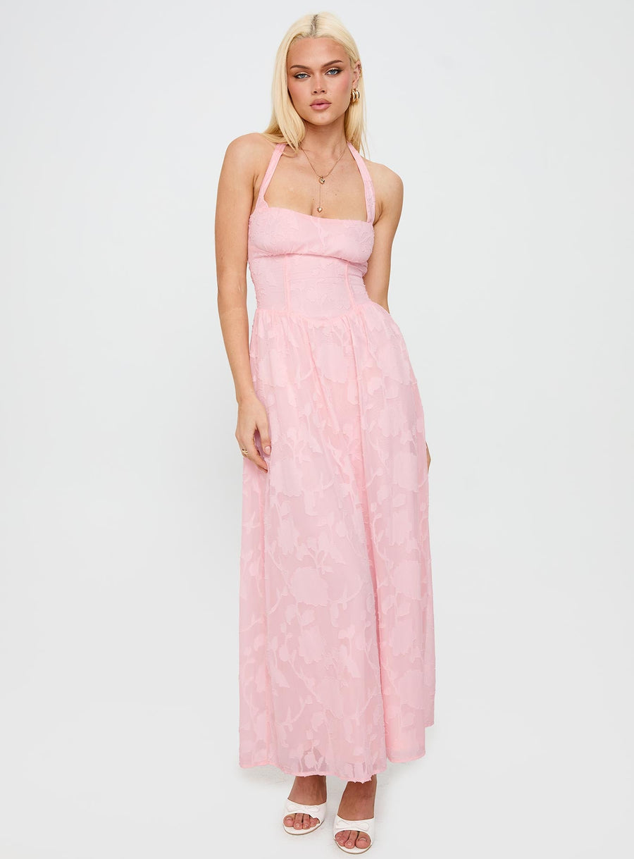Fransiska Burnout Halter Maxi Dress Pink · photo 2