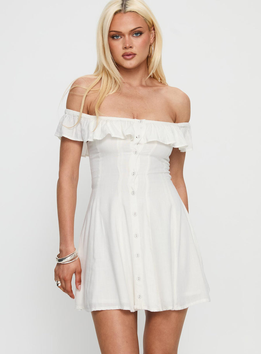 Corail Off Shoulder Frill Mini Dress White · photo 2