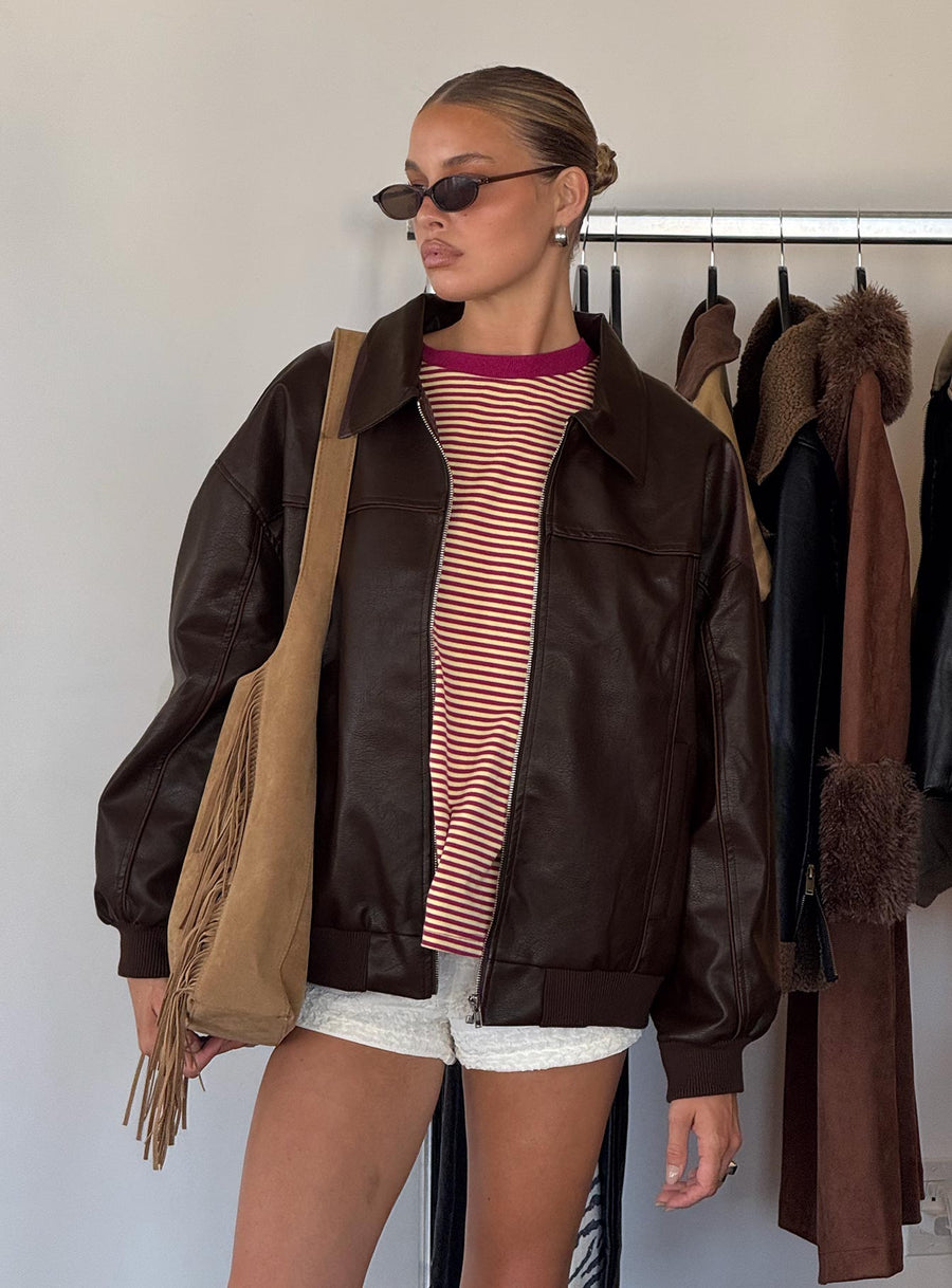 Goldsmith Faux Leather Bomber Jacket Brown · photo 1