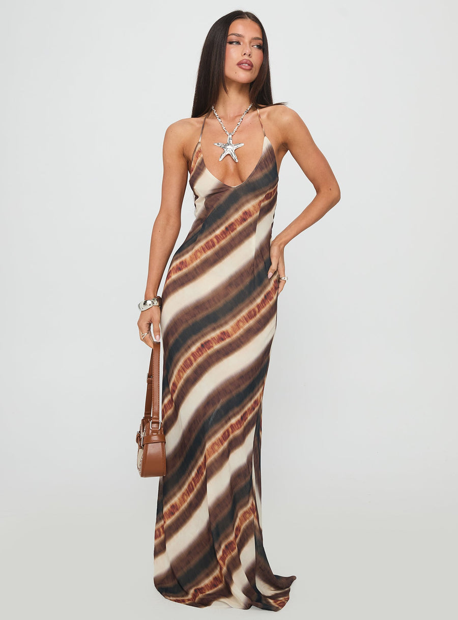 Esmira Halter Maxi Dress Brown Stripe · photo 3