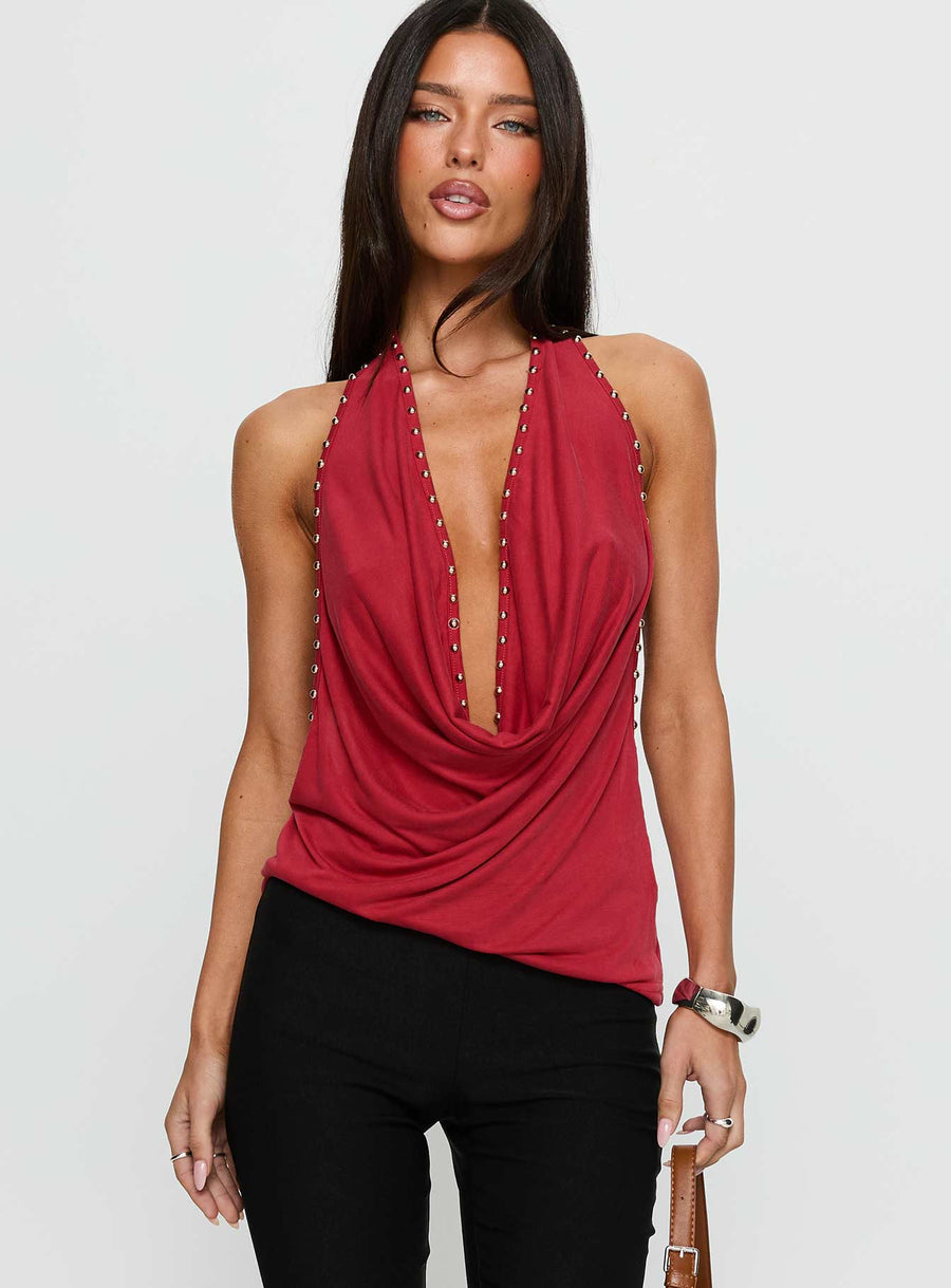Khoda Studded Halter Top Burgundy · photo 2