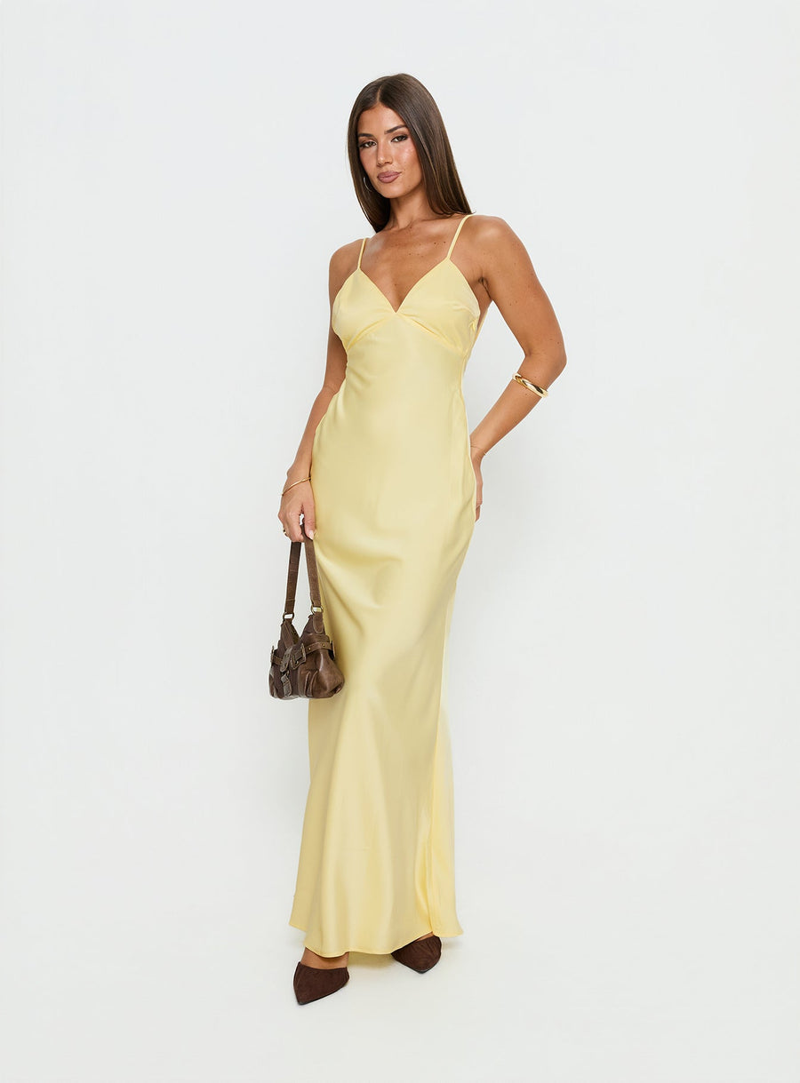 Flip A Switch Satin Lace Slip Maxi Dress Butter · photo 2