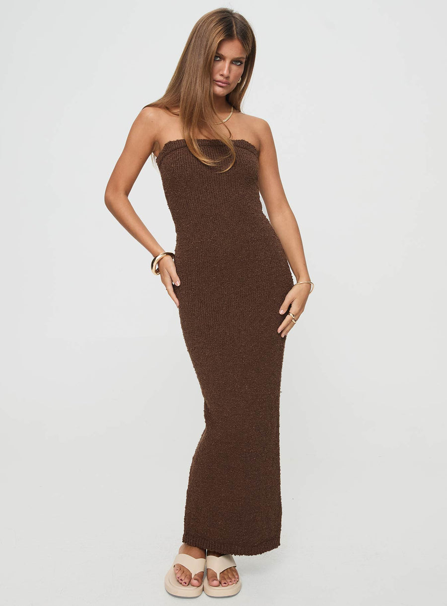 Cloud Strapless Boucle Maxi Dress Chocolate · photo 2
