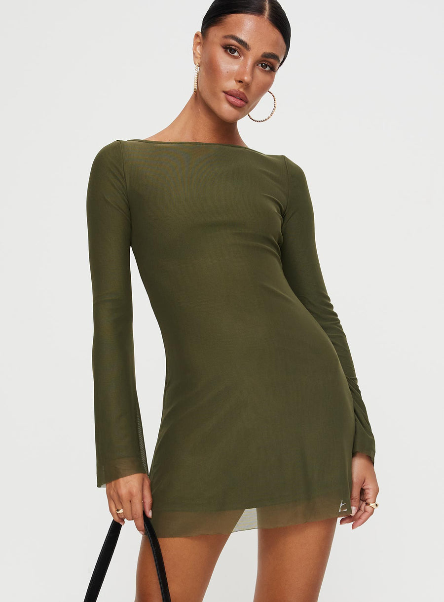 Lukea Long Sleeve Mesh Mini Dress Olive · photo 1