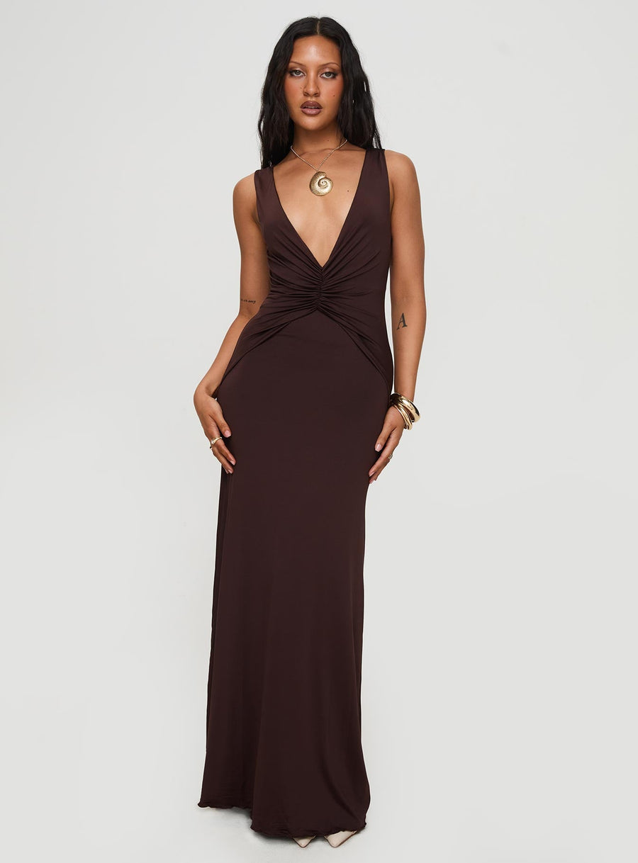 Frederica Plunge Maxi Dress Chocolate Petite · photo 2