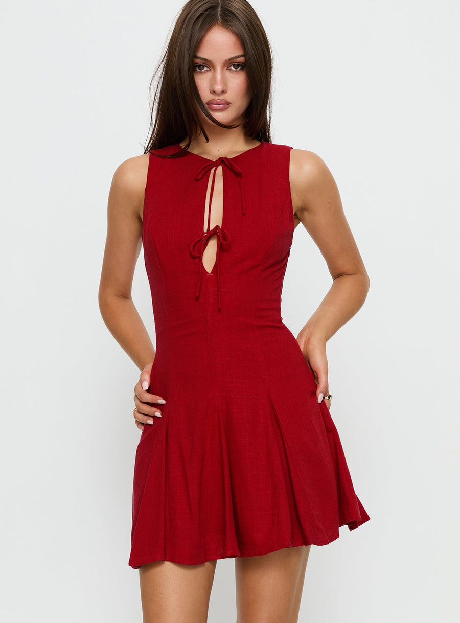 Aeryn Tie Front Mini Dress Red · photo 1
