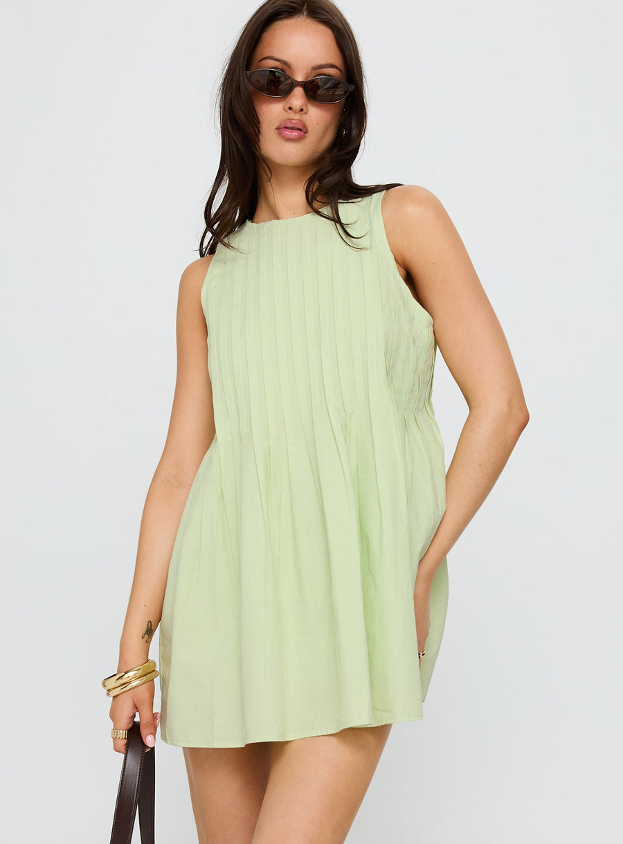 Dreamboat Pleated Mini Dress Matcha · photo 2