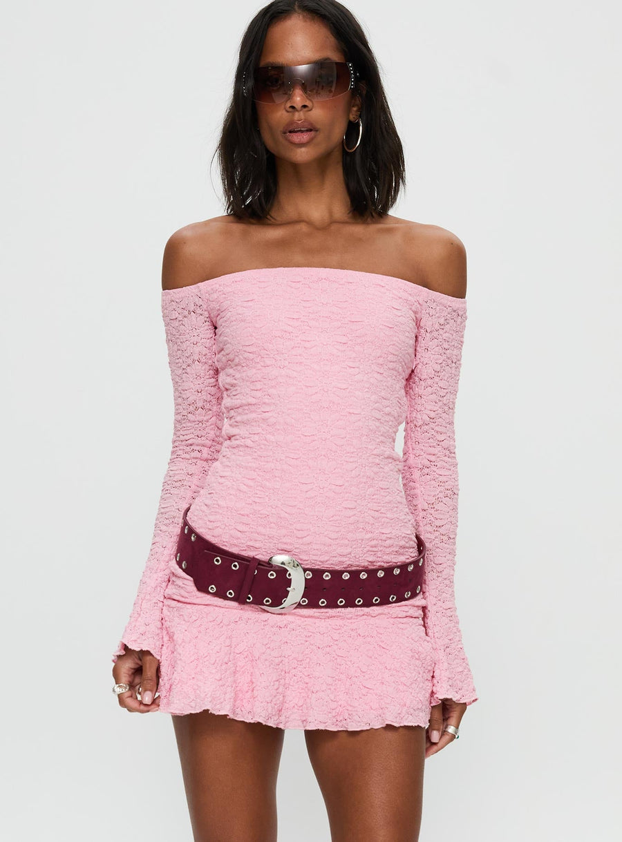 Vancesca Off Shoulder Long Sleeve Mini Dress Pink · photo 2