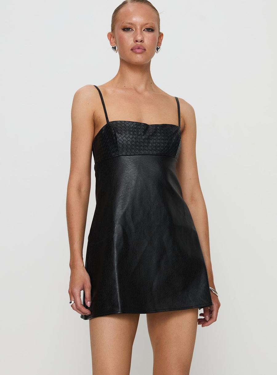 Isak Woven Faux Leather Mini Dress Black · photo 2