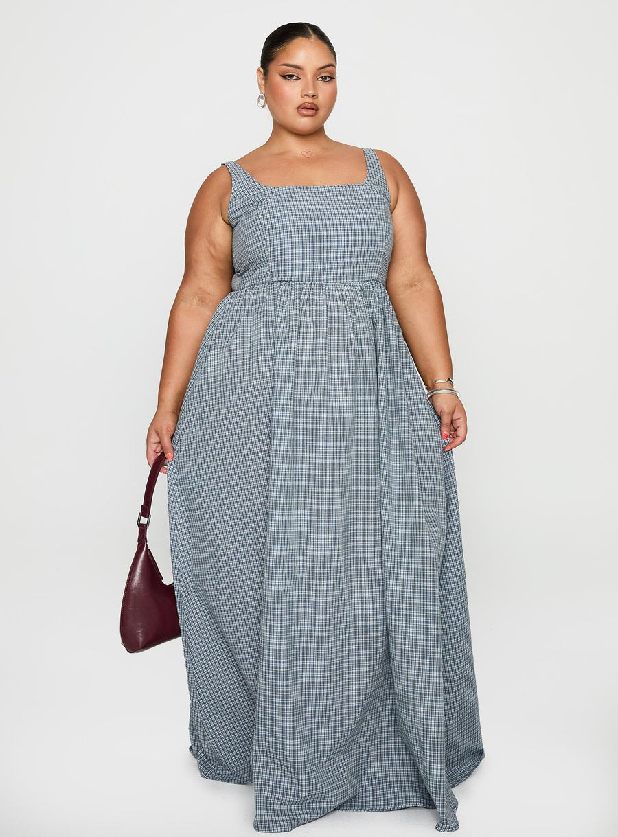 Cartmel Check Maxi Dress Navy Curve · photo 2