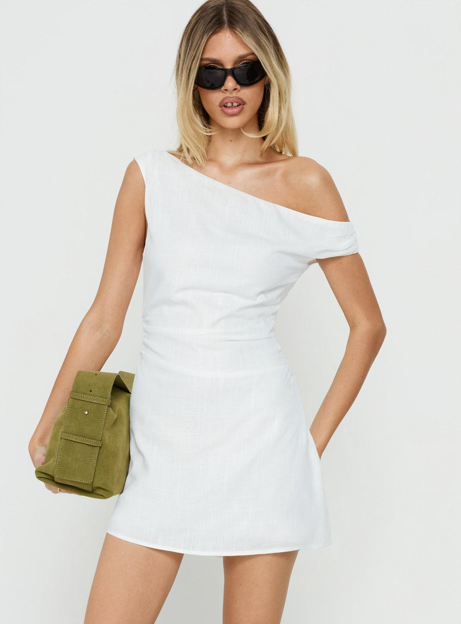 Izadonna Off Shoulder Cinched Mini Dress White · photo 2