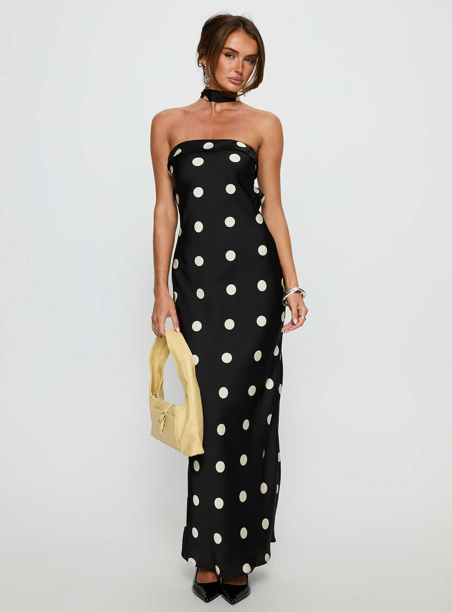 Madilaine Strapless Scarf Maxi Dress Black / Polka Dot · photo 2