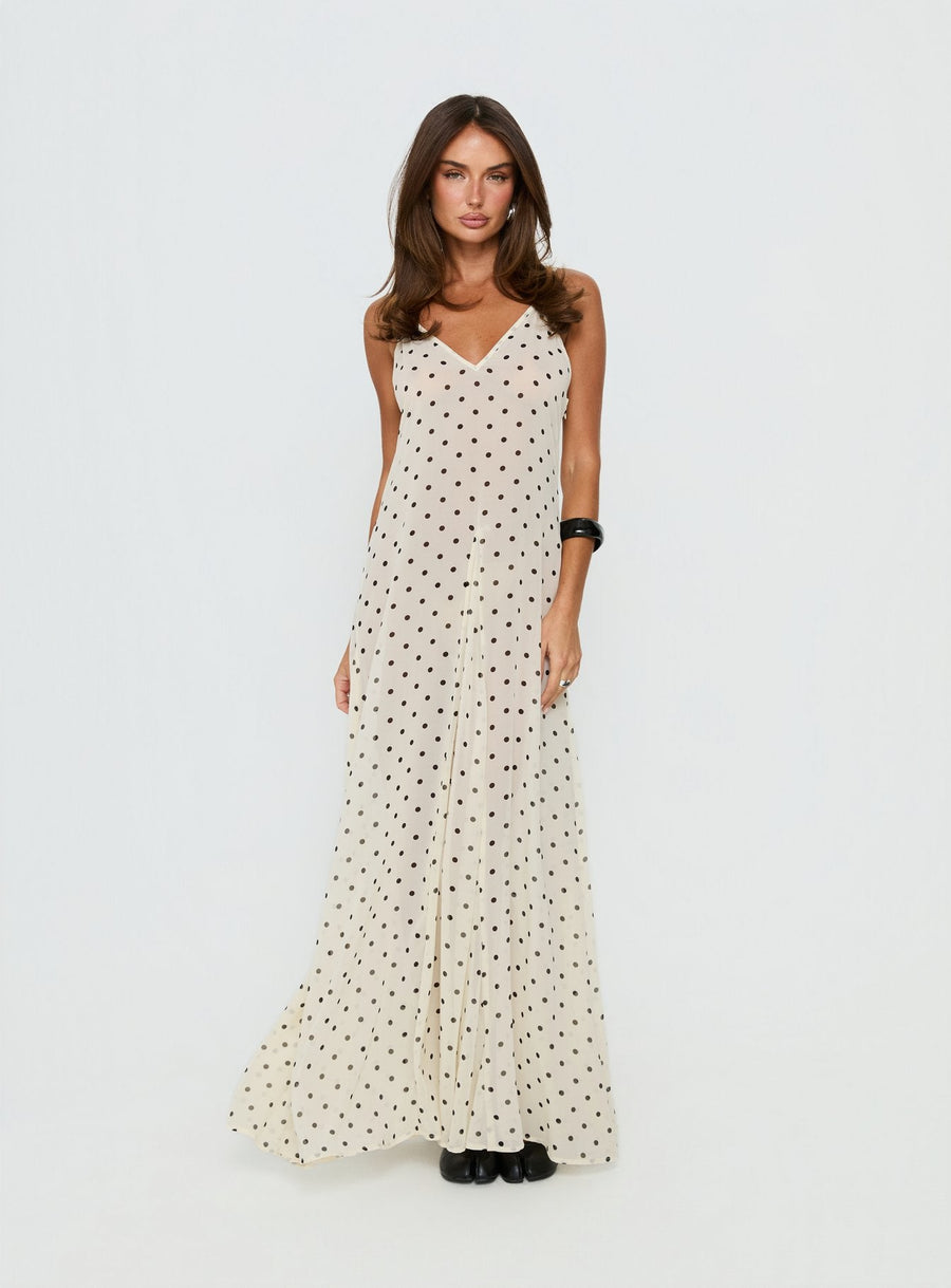 Loulah Sheer Chiffon Maxi Dress Cream Polka Dot · photo 2
