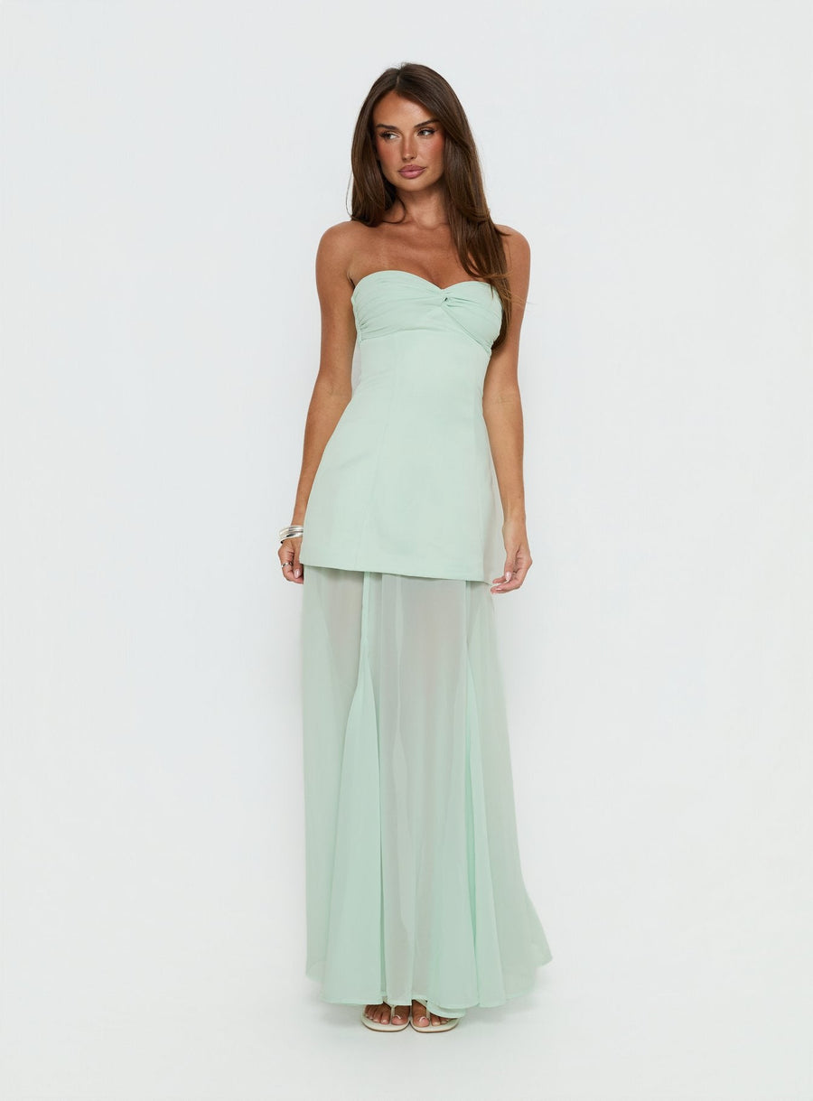Flashy Sheer Chiffon Strapless Maxi Dress Green · photo 2