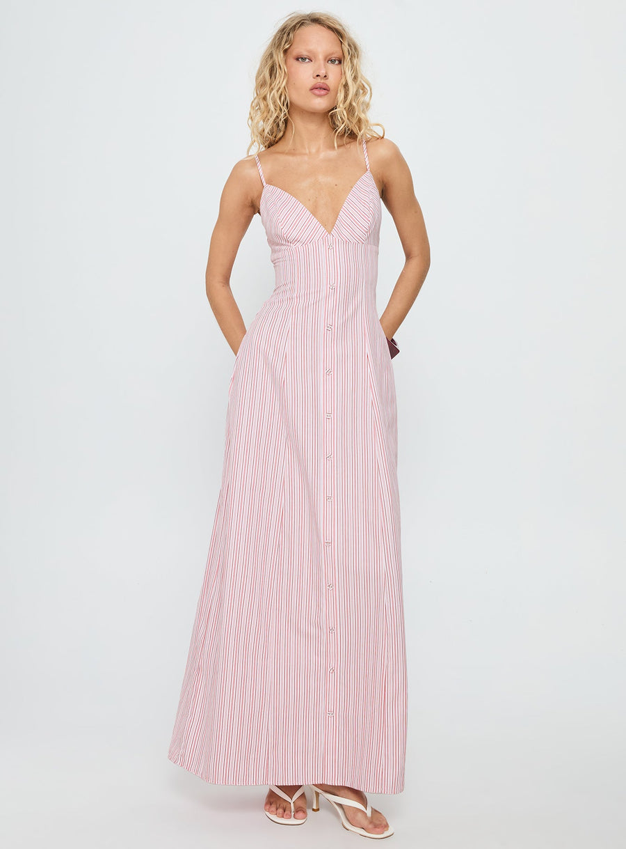 Samiyah Button Down Maxi Dress Red Stripe · photo 1