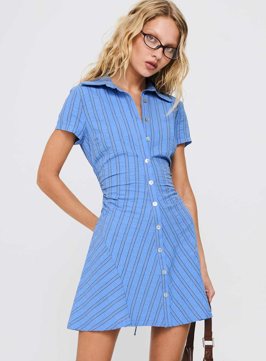 Saydie Button Down Mini Dress Blue Stripe · photo 1