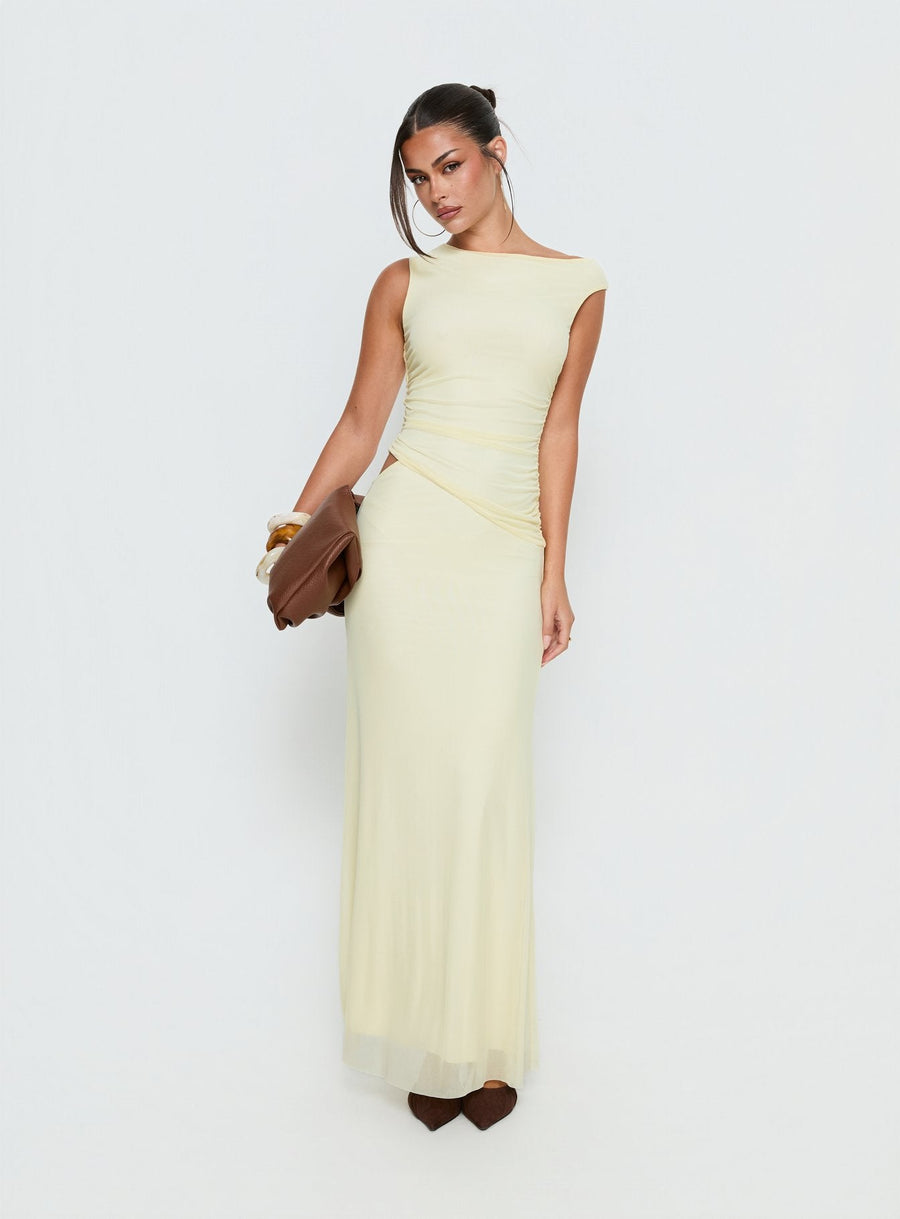 Krystyna Off Shoulder Ruched Mesh Maxi Dress Butter · photo 2