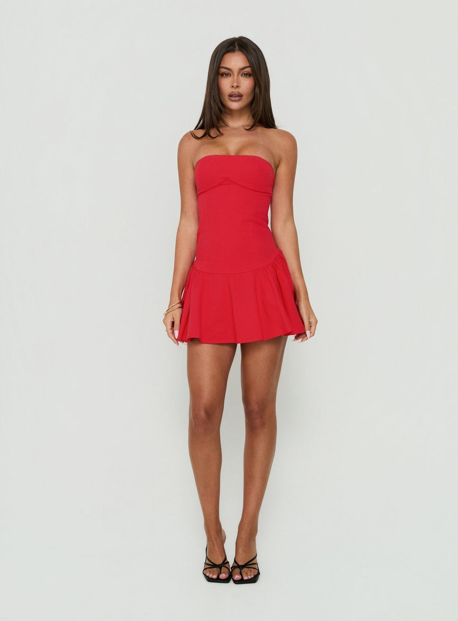 Austina Strapless Drop Waist Mini Dress Red · photo 2