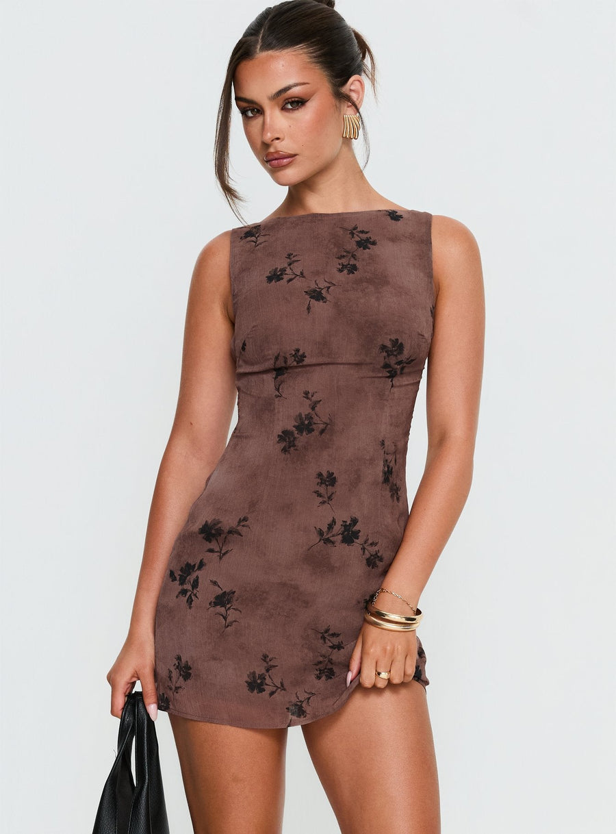 Edwyna Mini Dress Brown Floral · photo 1