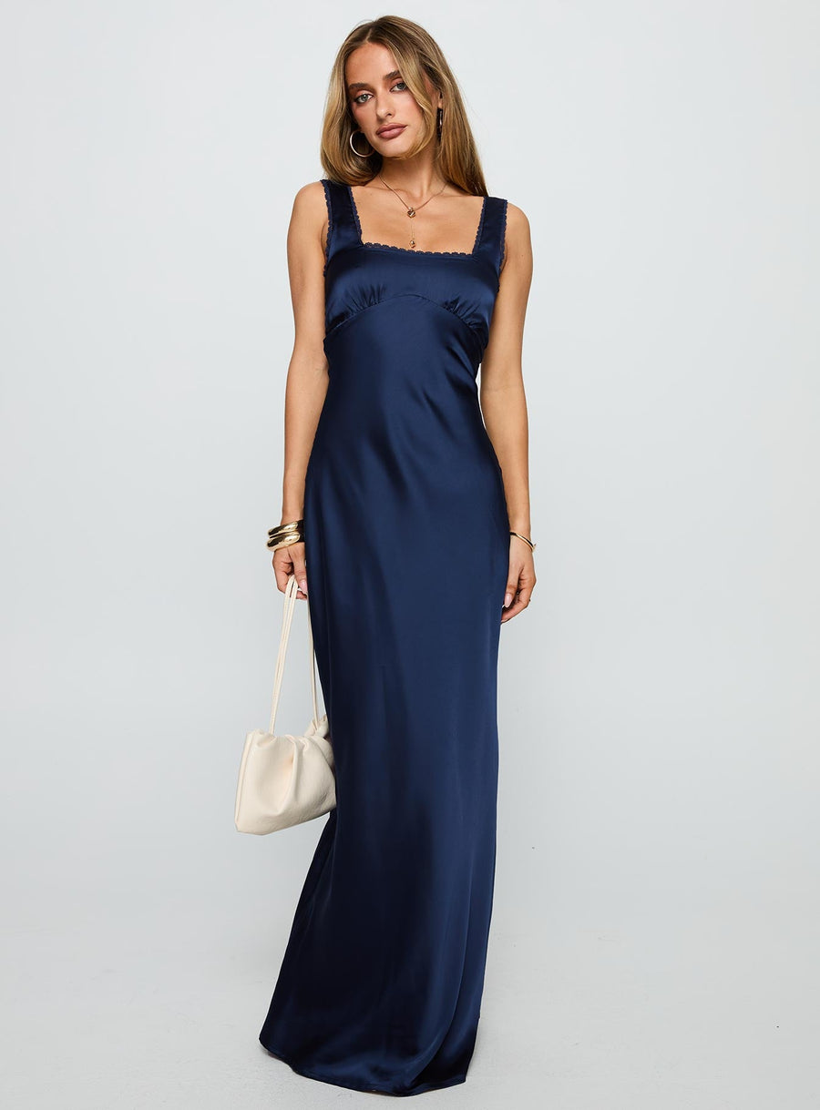 Dasha Satin Maxi Dress Navy · photo 1