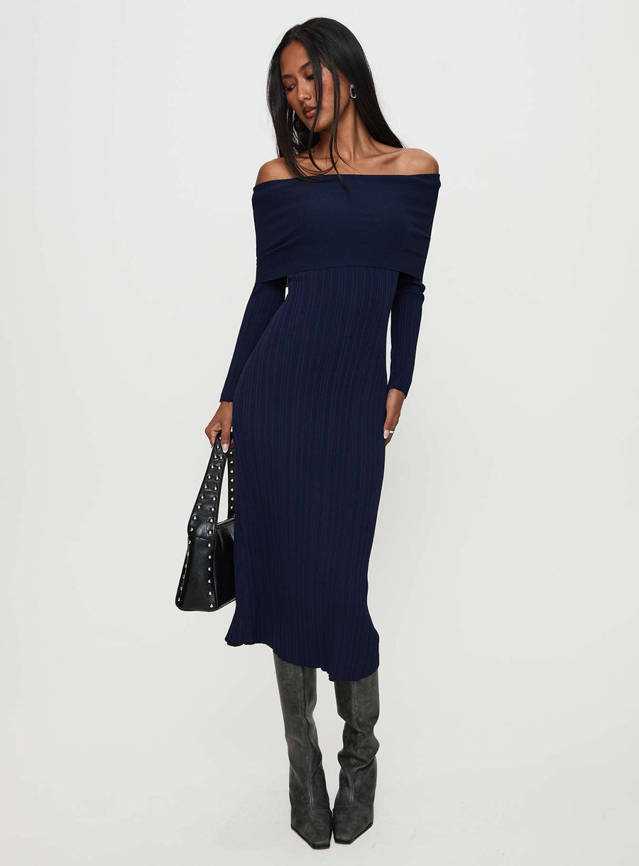 Flisse Long Sleeve Rib Maxi Dress Navy · photo 1