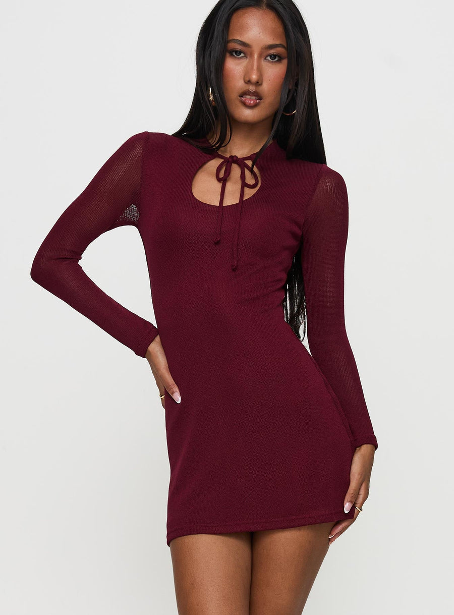 Primavera Long Sleeve Mini Dress Wine · photo 1