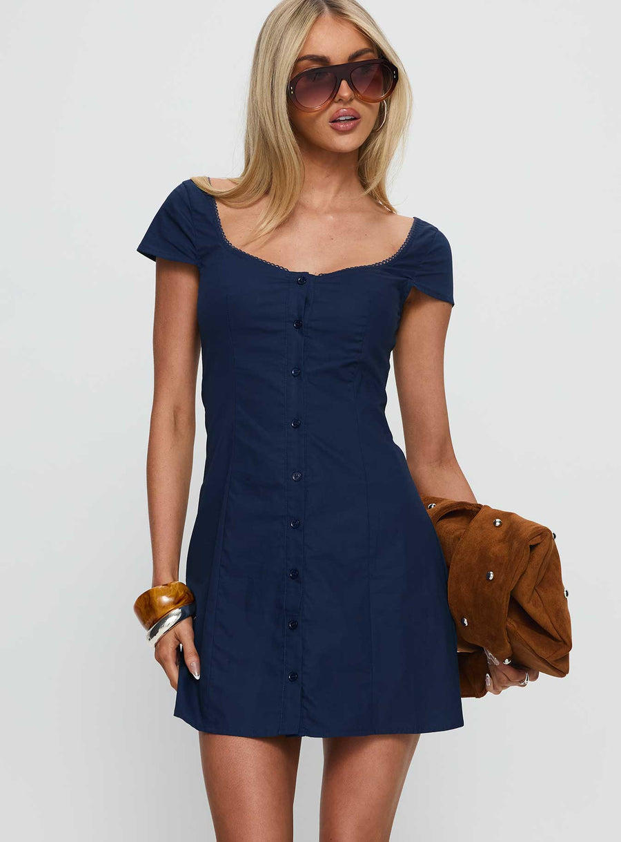 Marisella Button Down Mini Dress Navy · photo 1