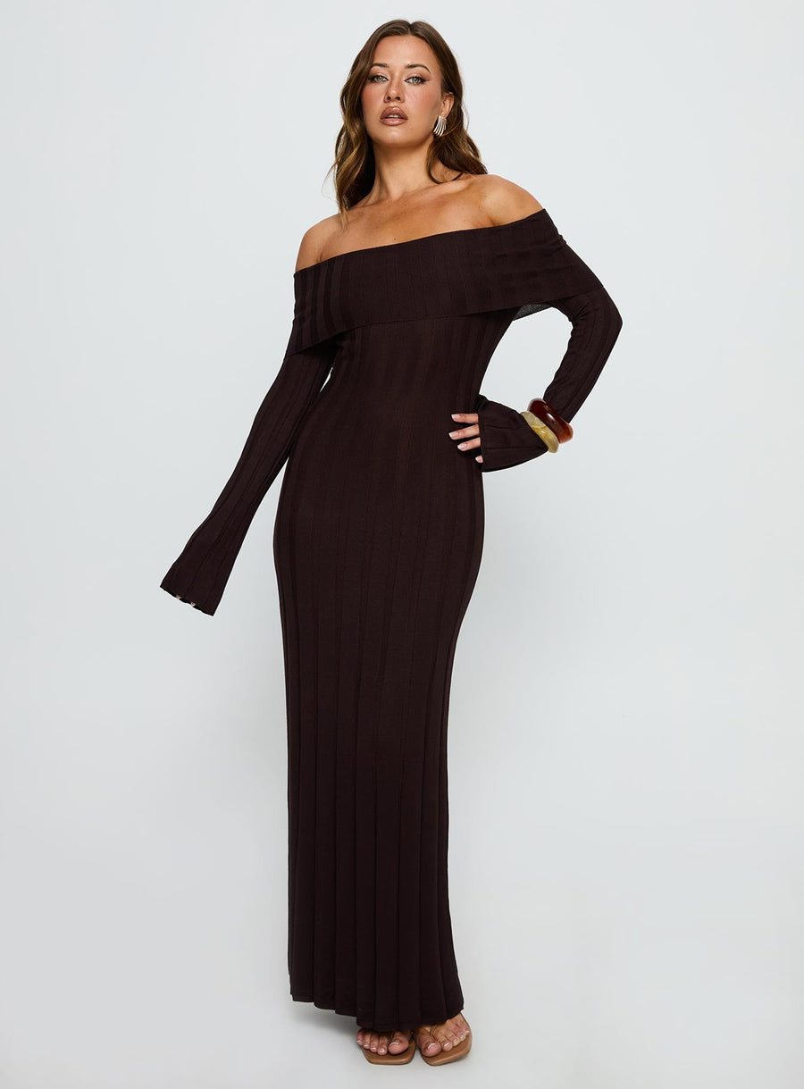 Ellouisa Long Sleeve Rib Maxi Dress Chocolate · photo 3