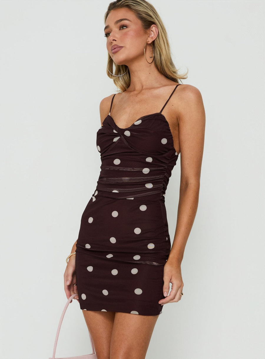 Edesia Ruched Mini Dress Chocolate Polka Dot · photo 3