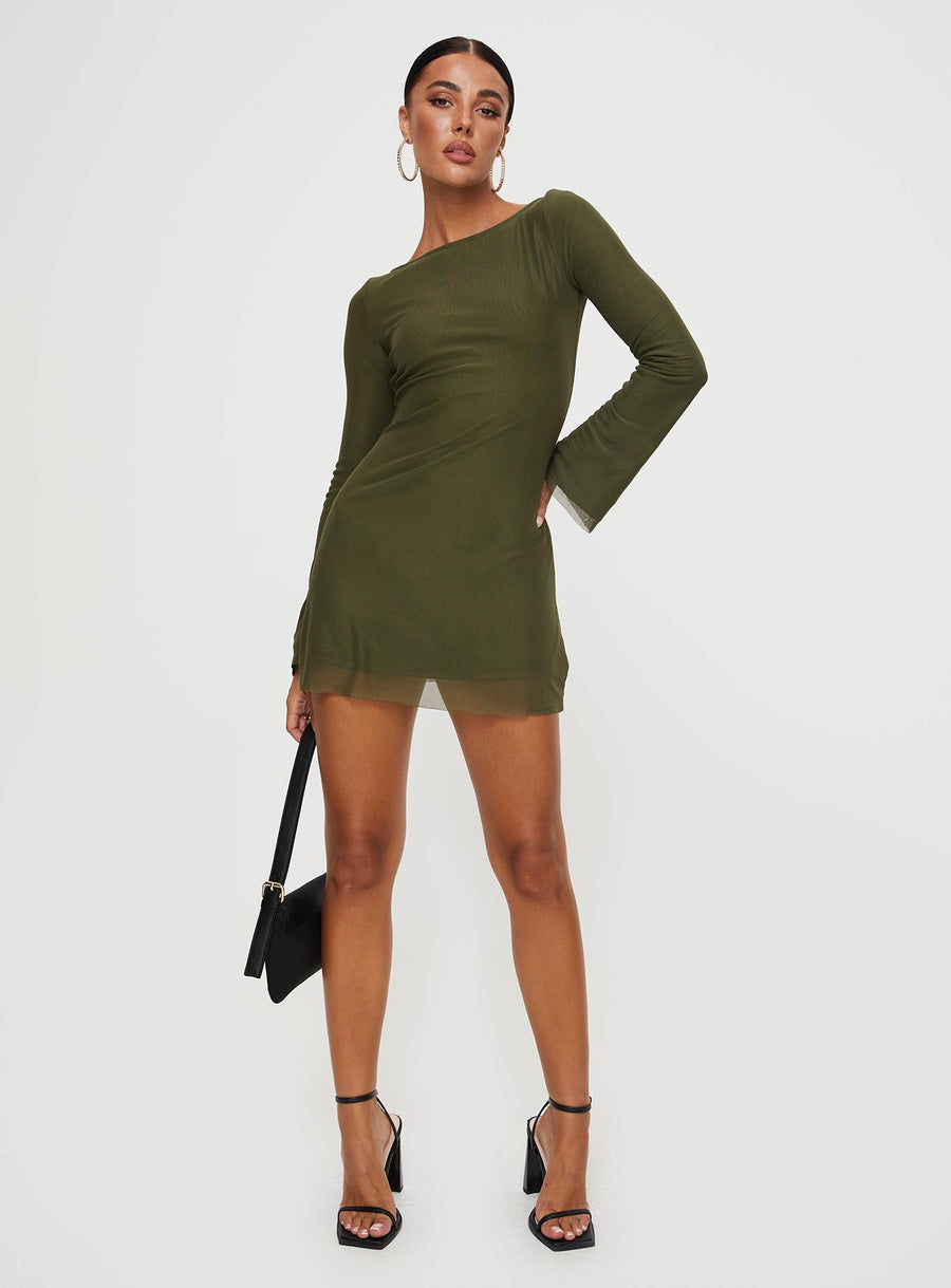 Lukea Long Sleeve Mesh Mini Dress Olive · photo 2