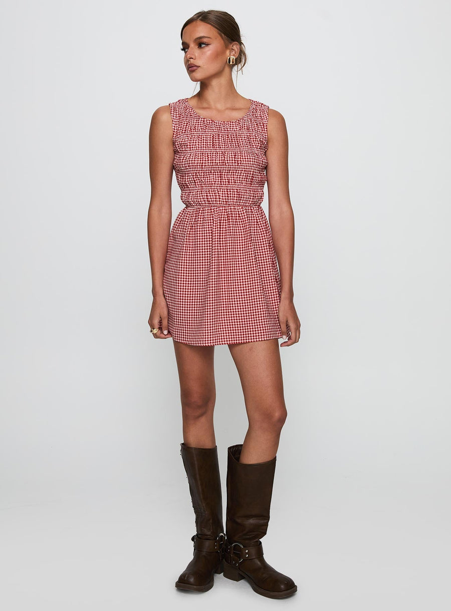 Winxie Shirred Mini Dress Red Gingham · photo 3
