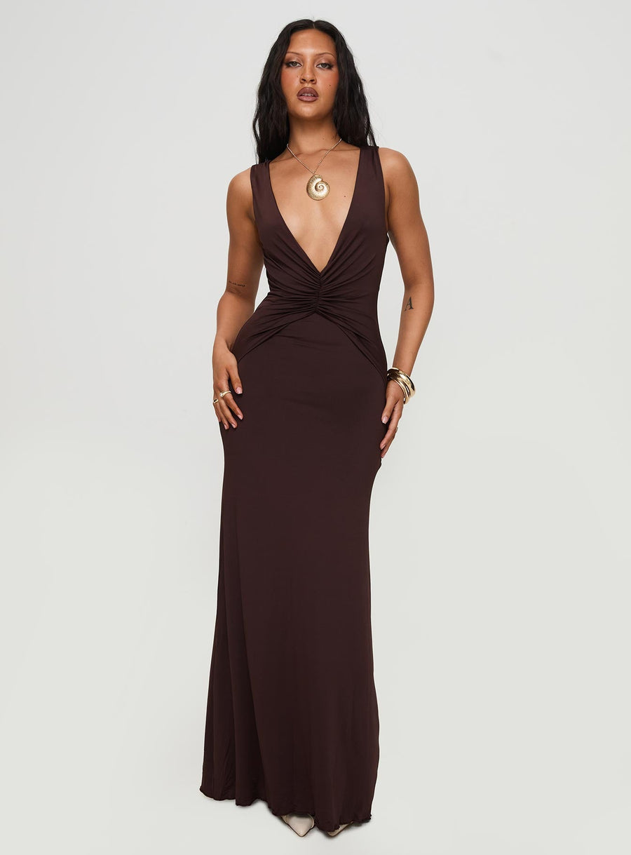 Frederica Plunge Maxi Dress Chocolate · photo 3