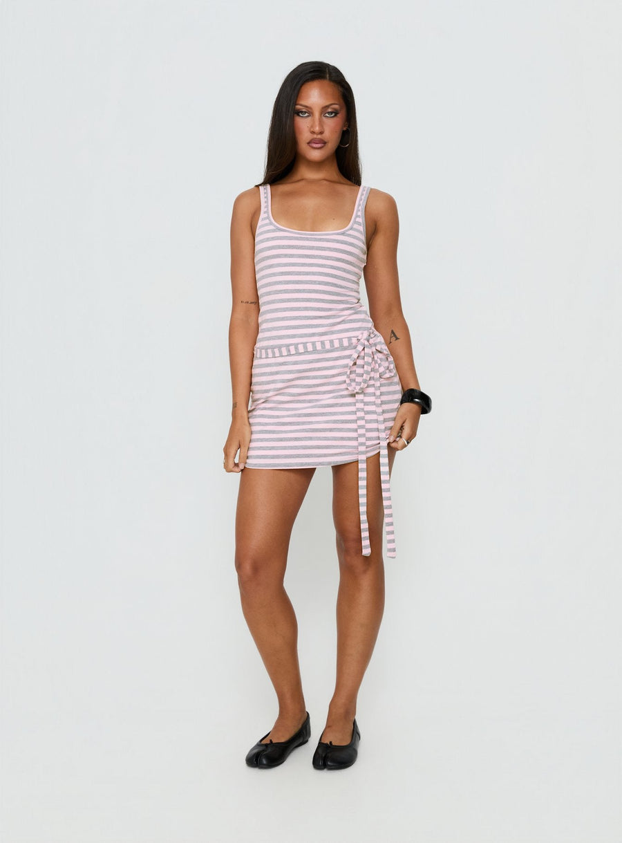 Favourite Daughter Tie Detail Mini Dress Pink / Grey Stripe · photo 3