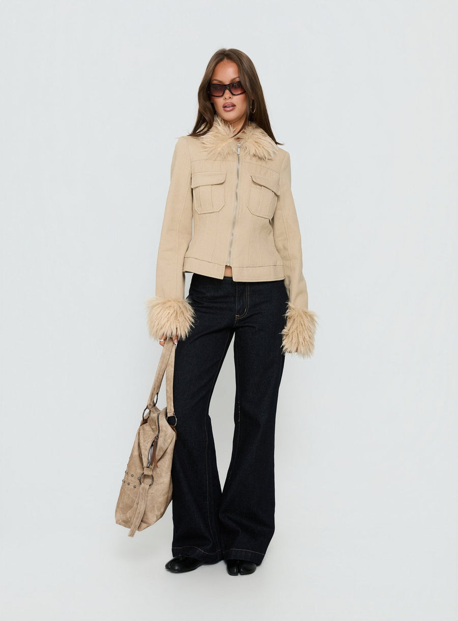 Nindie Faux Fur Contrast Jacket Tan · photo 3
