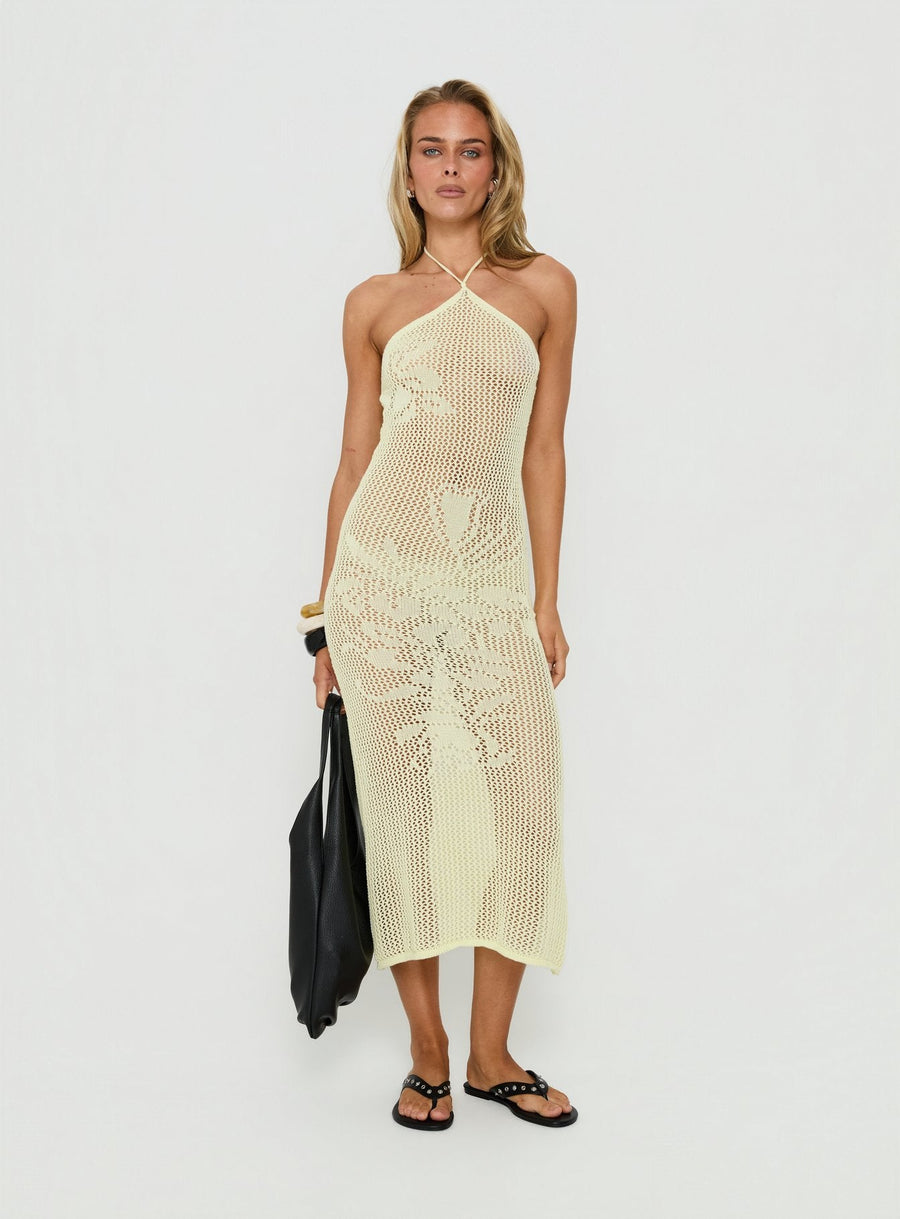 Sebelle Halter Crochet Maxi Dress Yellow · photo 3