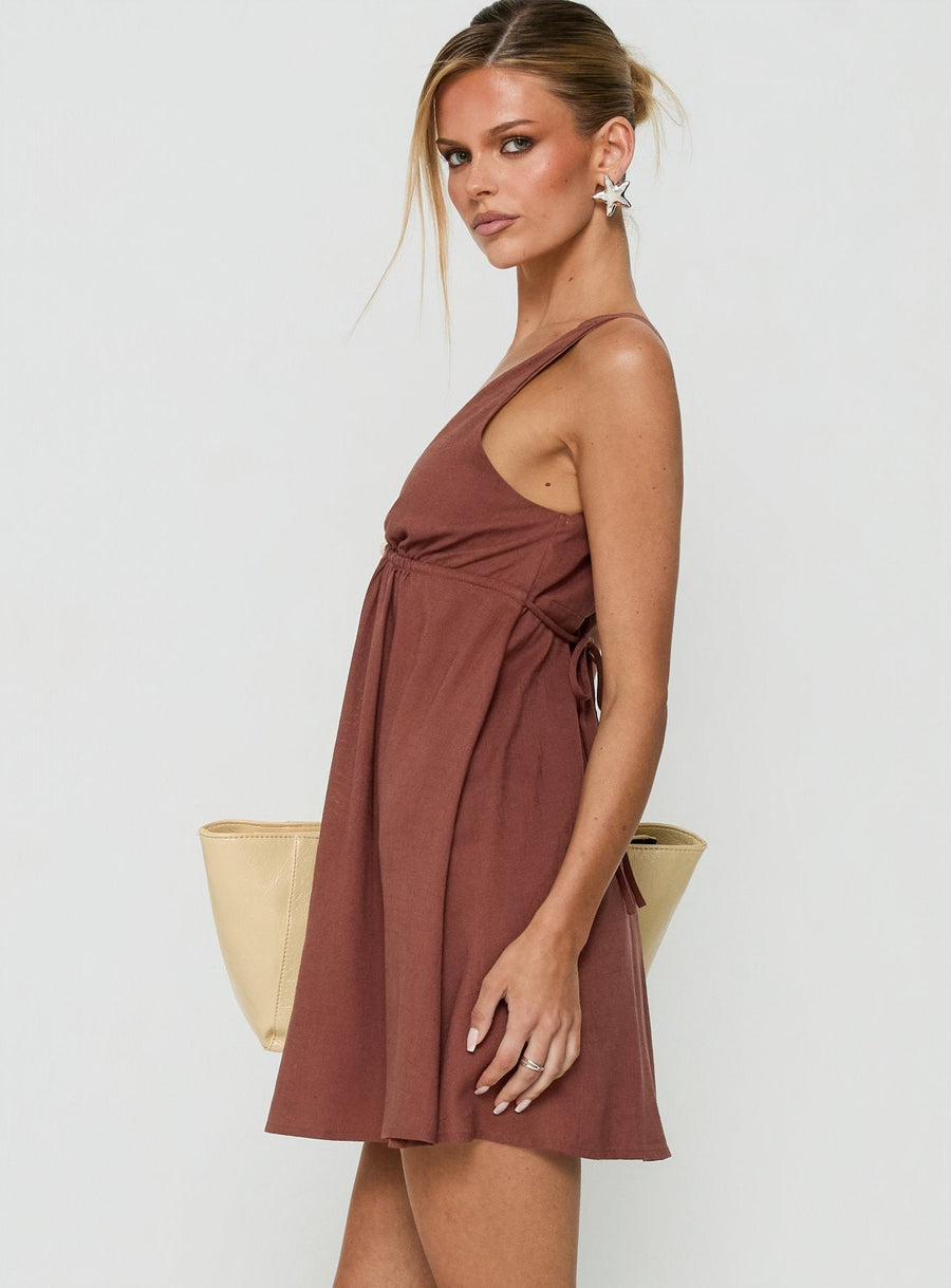 Giyah Bead Detail Mini Dress Brown · photo 3